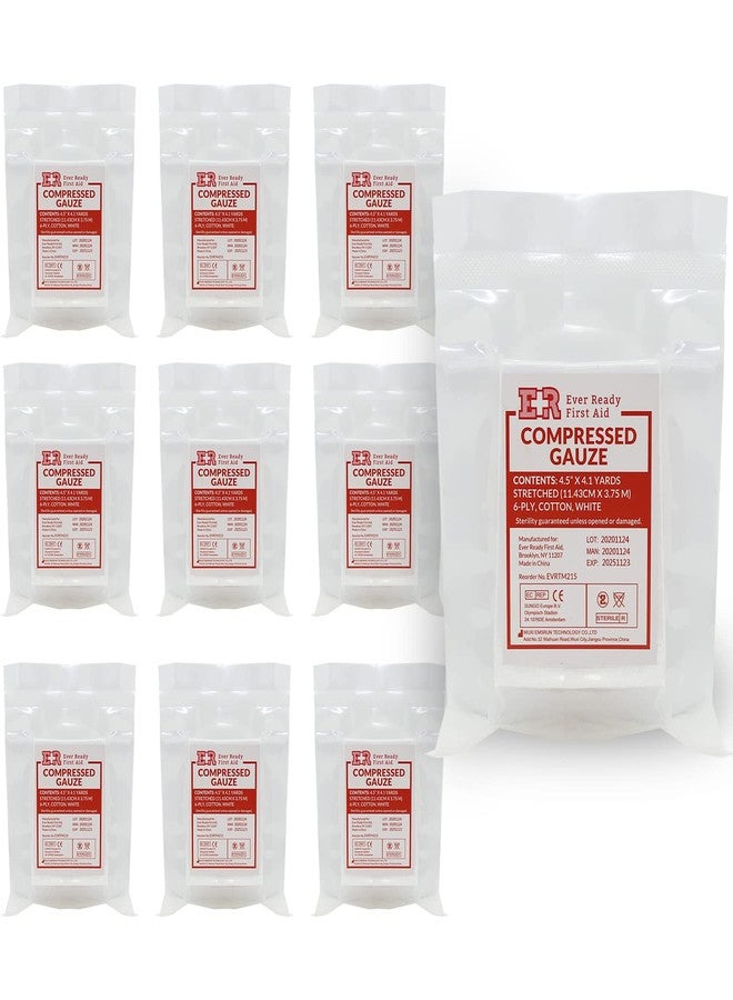 إيفر ريدي فيرست آيد ضمادات شاش معقمة مضغوطة من إيفر ريدي للإسعافات الأولية، 6 طبقات، ضمادات طبية طارئة لحقائب الإسعافات الأولية - 4.5 بوصة × 4.1 ياردة - عبوة من 10 قطع - Image 1